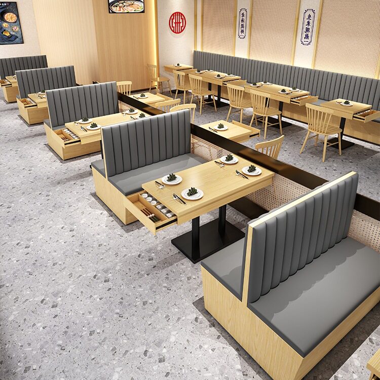 餐饮店桌椅  连锁店粉面馆日本料理寿司实木桌椅火锅店桌子带抽屉