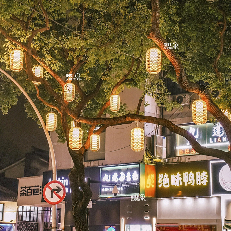LED竹编灯笼吊灯手工编织复古装饰灯室内外软光灯具用于茶室饭店