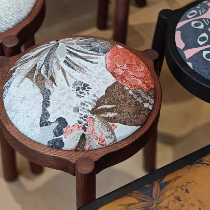 法式复古实木餐椅餐凳餐厅家用可叠放中古风卧室化妆凳梳妆台凳子