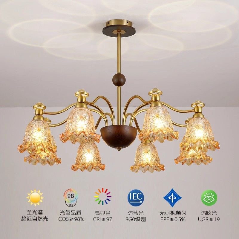 法式中古风客厅餐厅灯具大气高级感复古花朵玻璃投影卧室房间吊灯