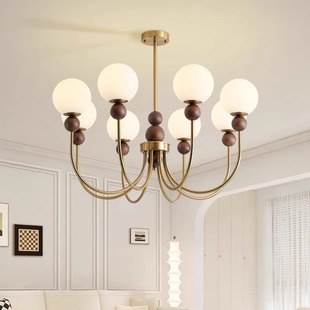 魔豆吊灯法式 简约中古实木大厅灯现代轻奢设计复古胡桃木客厅吊灯