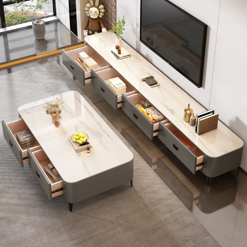 岩板茶几客厅家用小户型2024批发轻奢感极简茶几桌落地电视柜新品