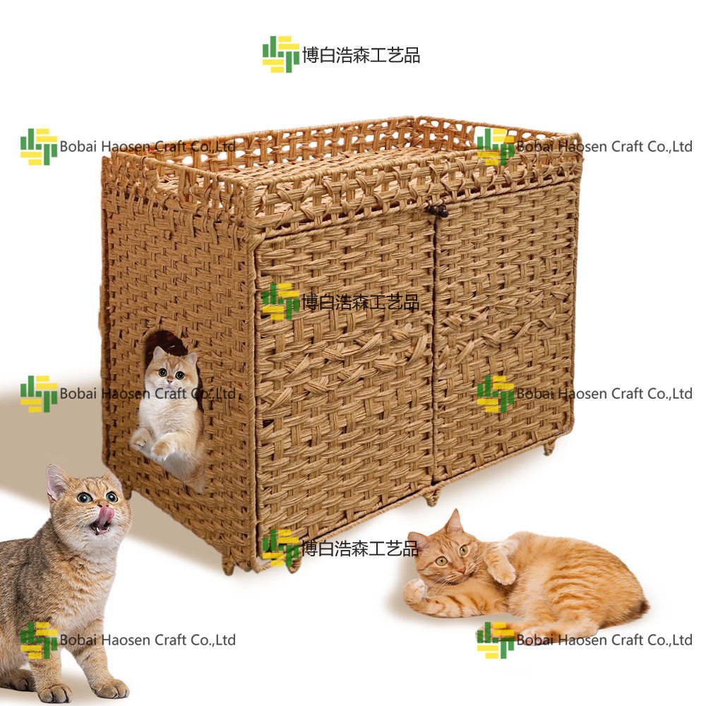 猫窝狗窝宠物窝PP仿藤材质纯手工制作透气防潮避风可拆卸折叠