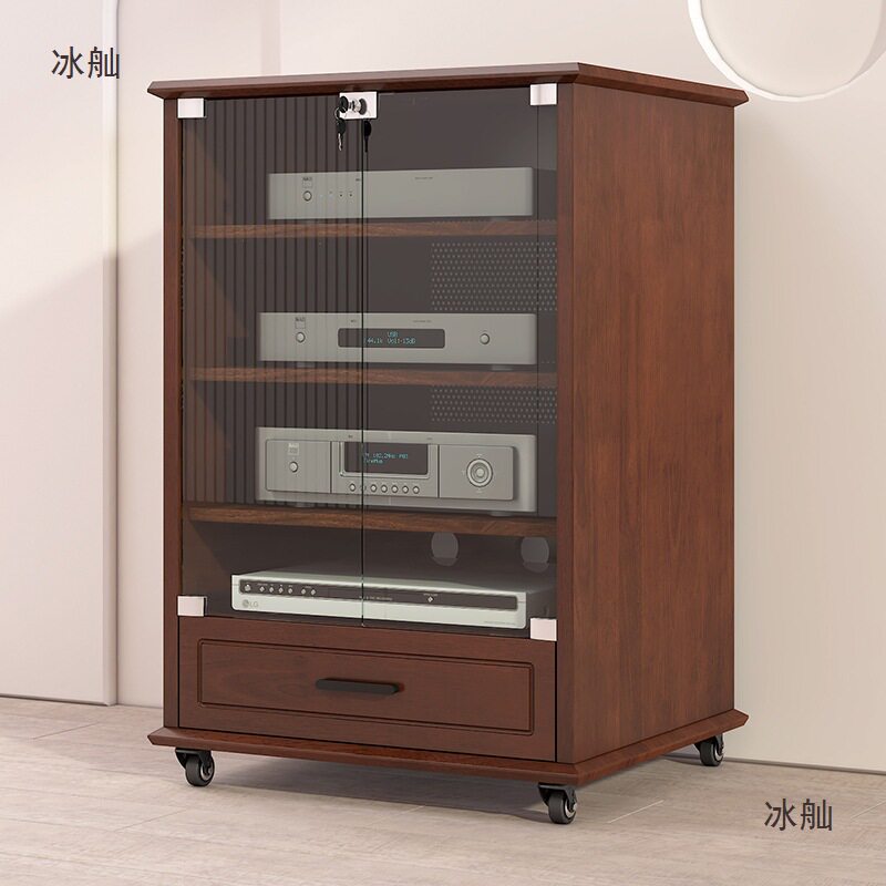 实木功放机柜带锁HiFi音箱