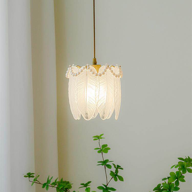 法式卧室书房床头小吊灯玄关吧台灯轻奢吊灯单头珍珠贝壳水晶灯具