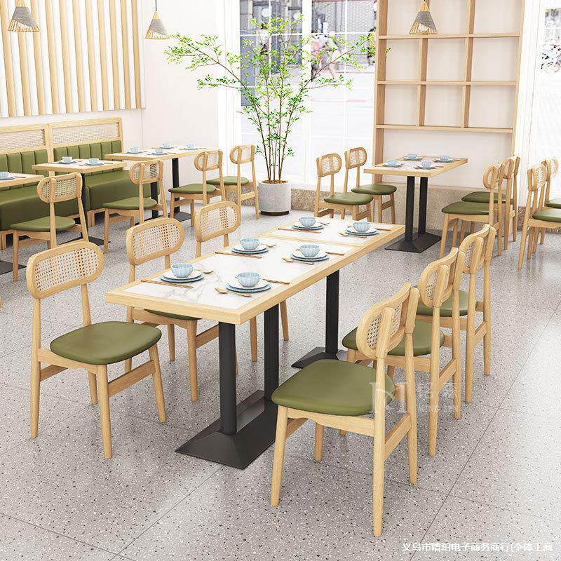 主题西餐厅实木编藤餐椅音乐餐吧茶餐厅饭店卡座沙发餐饮桌椅组合