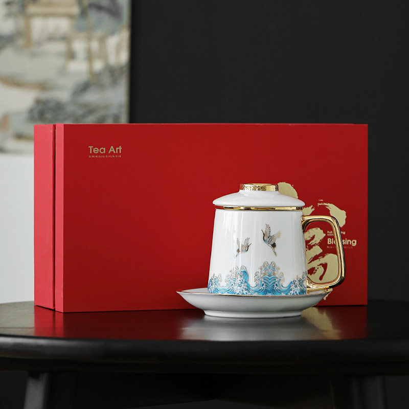 陶瓷马克杯过滤水杯带盖茶水分离办公杯个人泡茶杯网红礼品杯批发