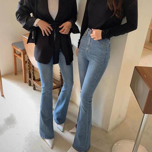 微喇牛仔裤女修身显瘦高腰2025春季新款弹力百搭马蹄拖地喇叭裤子