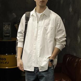 外套2025新款 男春秋工装 上衣服 潮牌纯棉衬衫 少年感白色衬衣男长袖