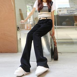 MGHG黑色女士牛仔裤潮ins高街裤子辣妹显瘦喇叭裤百搭设计感裤子