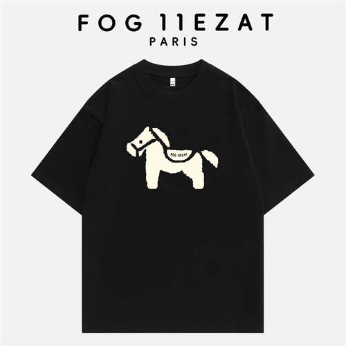 FOG 11EZAT联名潮牌2026春新植绒小马短袖t恤宽松圆领上衣男女款