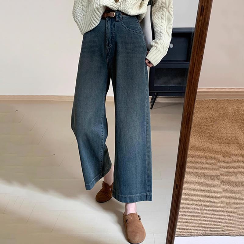 大码牛仔裤女胖mm梨形身材直筒裤显瘦2025春季复古宽松高腰阔腿裤