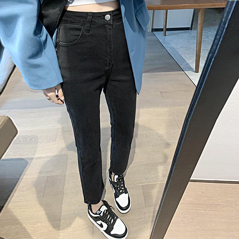 黑色牛仔裤女直筒高腰2025春夏季新款修身显瘦法棍九分烟管长裤子