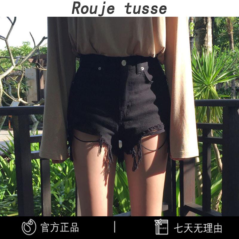 专柜破洞牛仔短裤女夏季新款高腰宽松外穿黑色显瘦韩版ins热裤潮