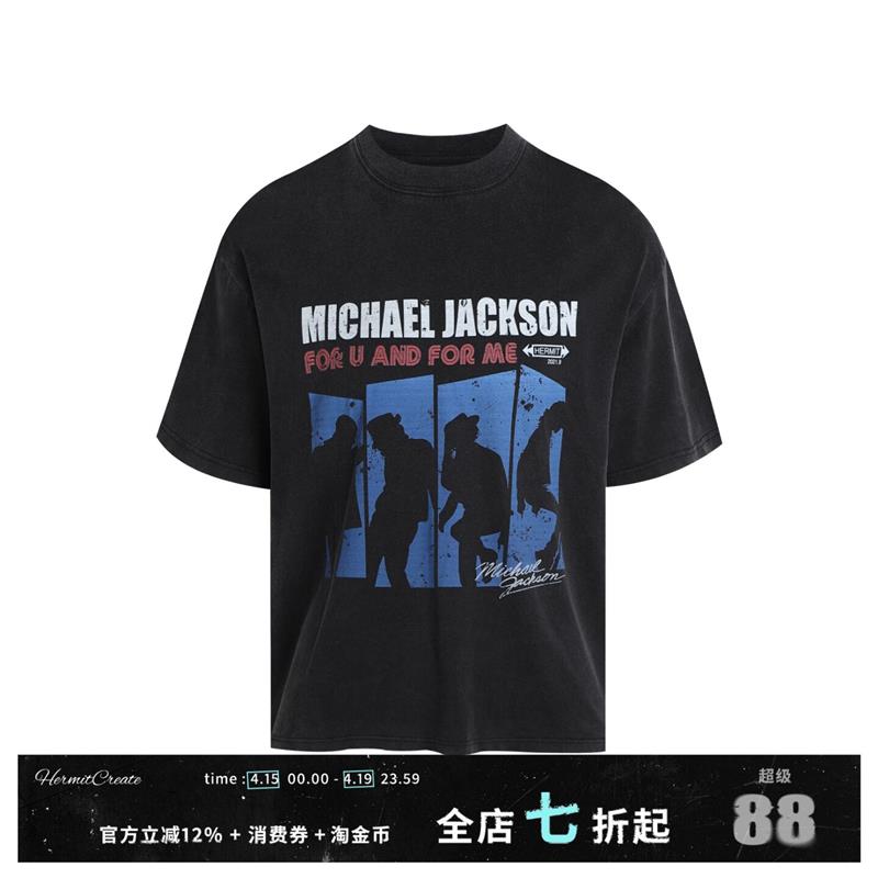 HermitCreate水洗重磅短袖Vintage人物Michael恶搞乐队印花周边