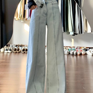 复古浅色牛仔裤女款小个子裤子2025夏新款小众高腰直筒阔腿工装裤