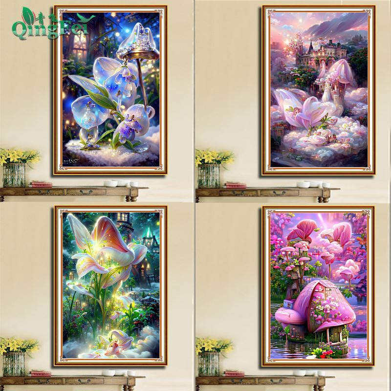 青飞精灵云彩系列十字绣梦幻城堡唯美手工小版玄关画越南钻石画