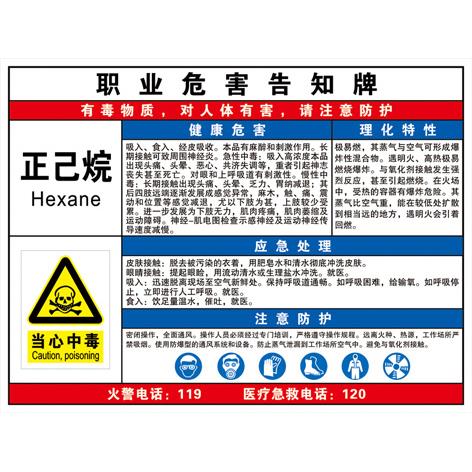 正己烷职业病危害告知卡/雪弗板牌/化学安全/验厂标识/高清