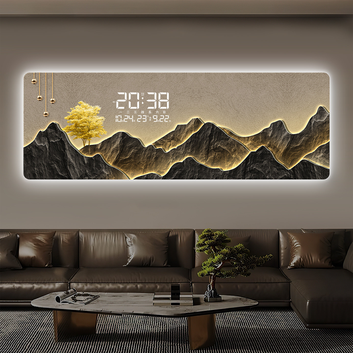 客厅电子钟沙发背景墙大气装饰画轻奢时尚万年历高级感发光挂钟,家居饰品,钟表画/挂钟画,淘宝优惠券,粉丝福利购,淘宝优惠卷