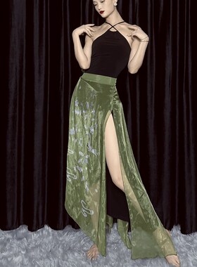 极速WYZ盖盖民族风印花系带裙古风爵士百搭小围裙绿色小清新国风