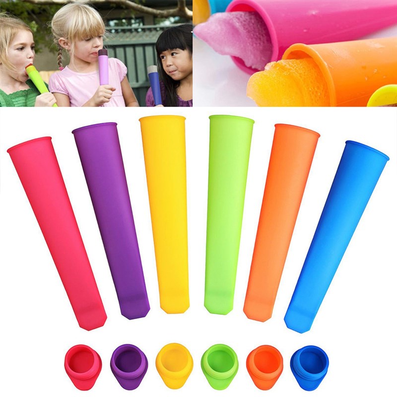 极速6pcs Silicone Ice Tube MolAd With Lids =frozen Ice Cream