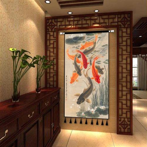 极速中式挂画布艺九鱼p图装饰画客厅背景墙装饰挂布挂毯画玄关超图片