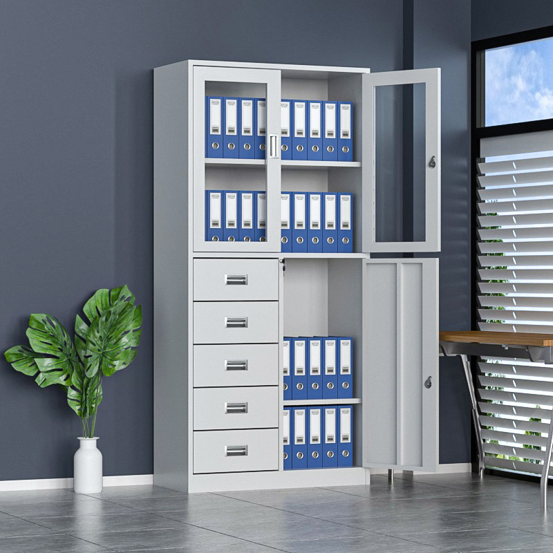 极速办公室铁皮文件柜带锁抽屉收纳矮柜J对开门家用阳台工具柜子