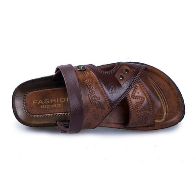 极速Men Leatheir Sandals Summer Classic Shoes Slippers Soft