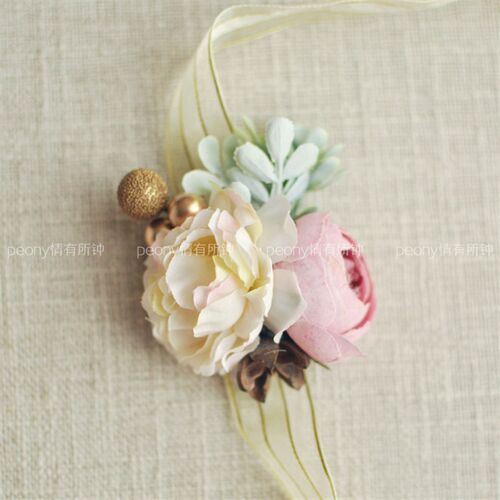 新品新品 新郎胸花 新娘手腕花 牡丹 流苏 森M系 婚礼peony情有所