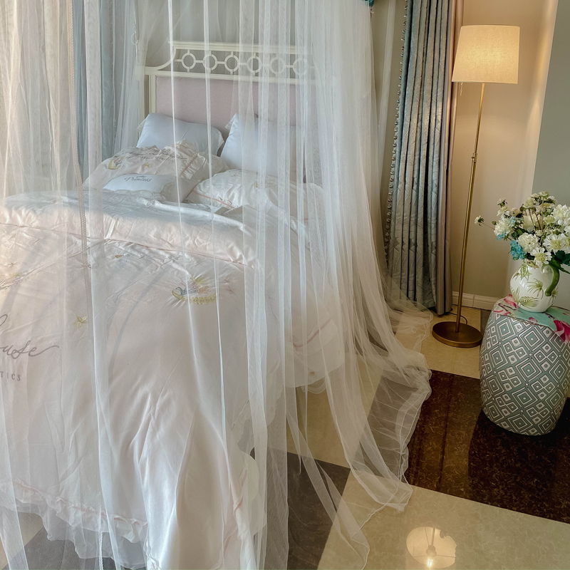 极速2021新款u型导轨蚊帐家用卧室落地三开O门高端遮光防尘顶加密