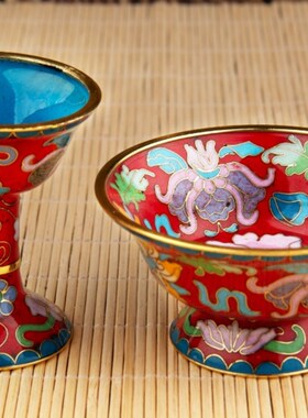 极速藏式景泰蓝h护法杯供酒杯铜胚底珐琅彩色双层护法杯家用供具
