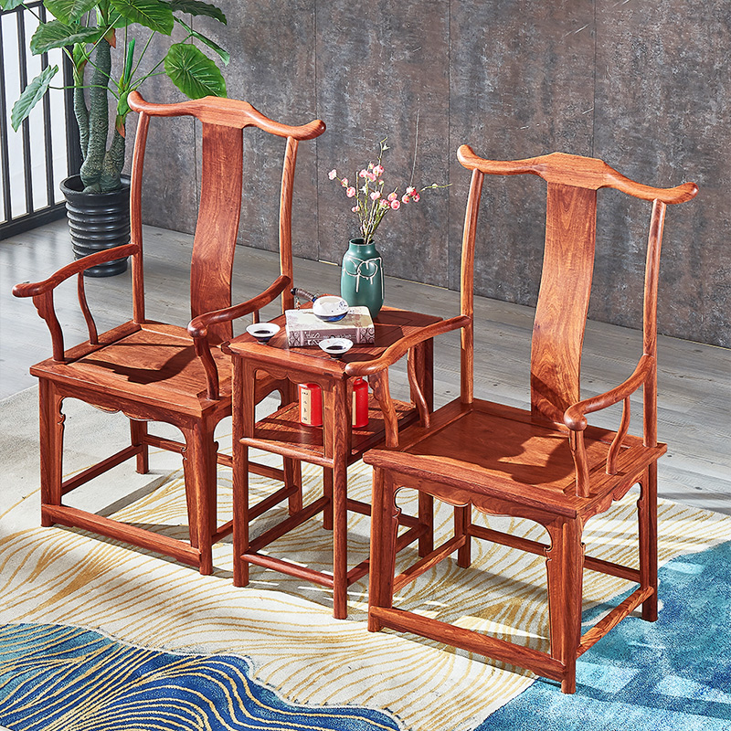 极速红木家具圈椅刺猬紫r檀大官帽椅花梨木实木办公休闲主人椅三