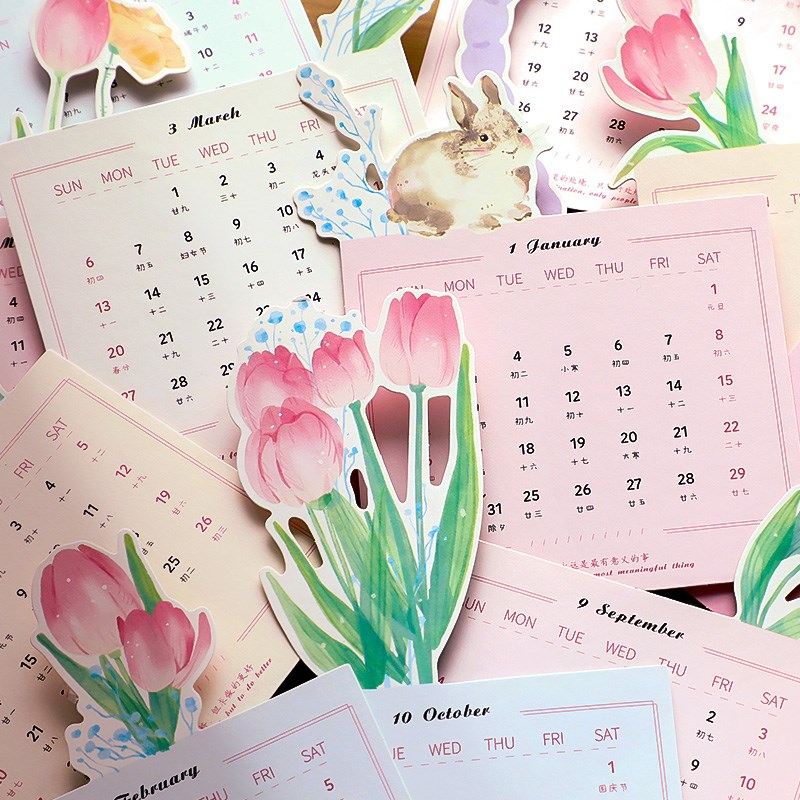 极速202c2年创意花卉木质日历简约ins风小清新记事本日历本迷你小