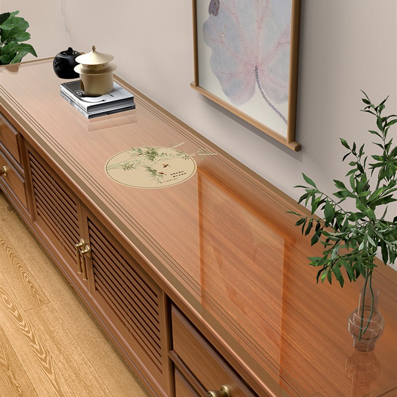 极速透明PVC印花电视柜新中式桌布软G玻璃餐桌垫柜垫水晶板防尘茶