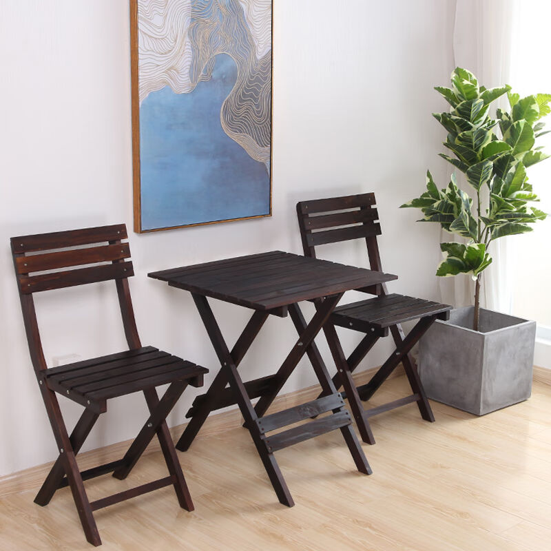 极速户外阳台座椅防腐木可折叠桌C椅可携式三件套餐桌组合室外休