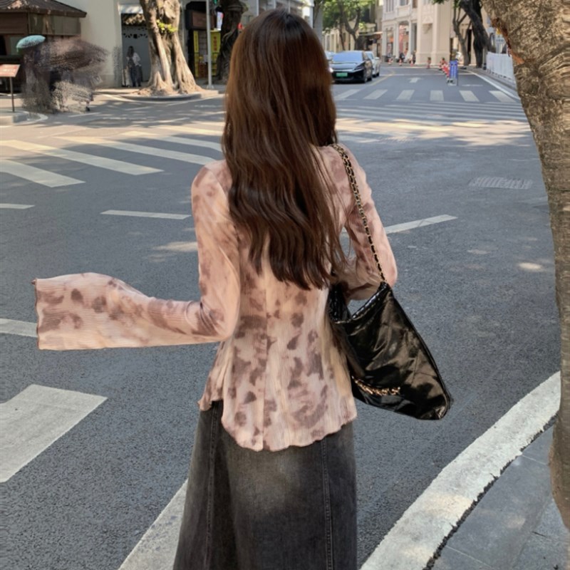 新品不规则扎染雪纺衬衫女2024秋季新款打底衫内S搭设计感小众长