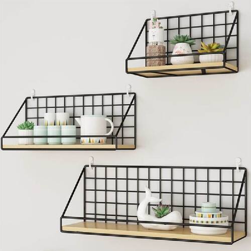 新品Wooden&Iron Wall Shelf Organizer Holder PKitchen Supplie
