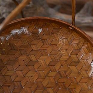 极速日式纯手工大漆竹编提梁果盘提篮针线篮茶具T收纳篮沥水篮 茶