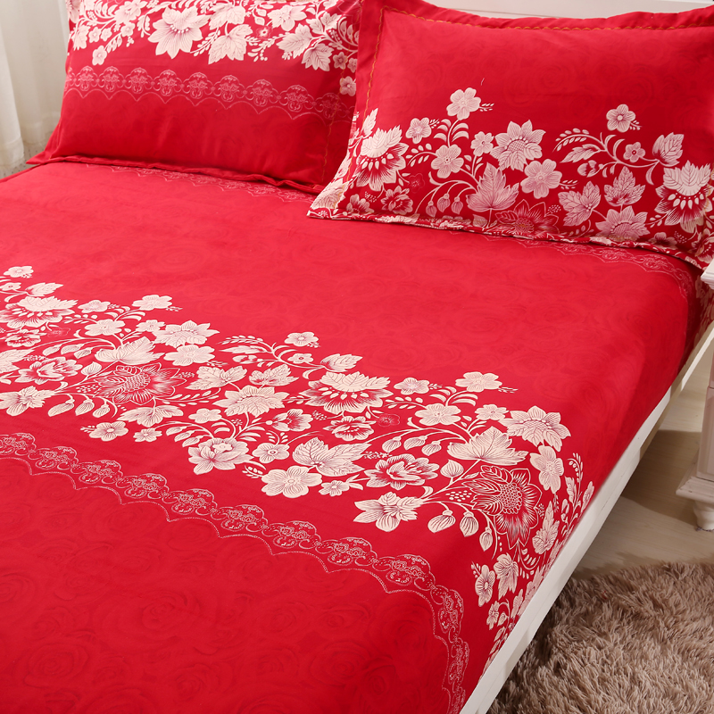 极速新品结c婚庆大红色床笠单件床套防滑床单床垫套1.5m1.8米2m三