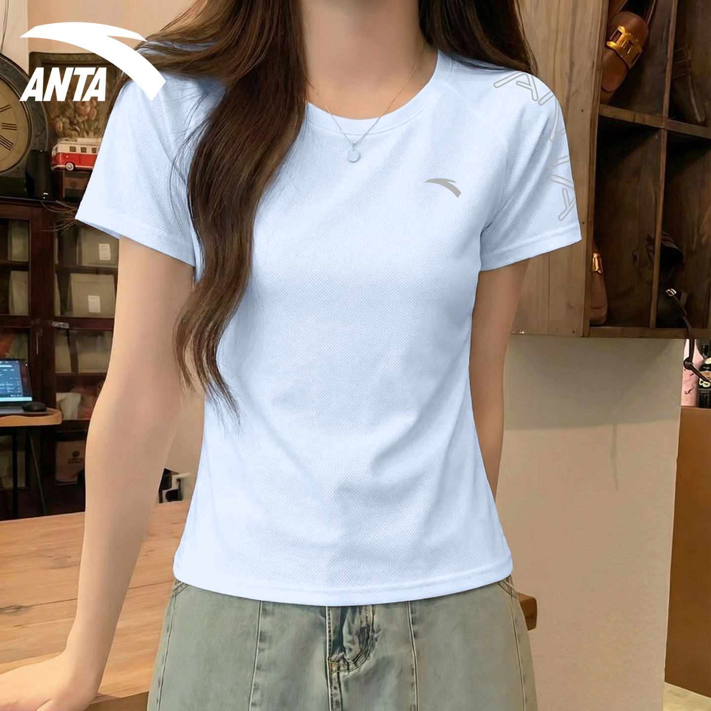 安踏透气短袖女2026夏季新款显瘦t恤吸湿排汗运动收腰修身上衣女