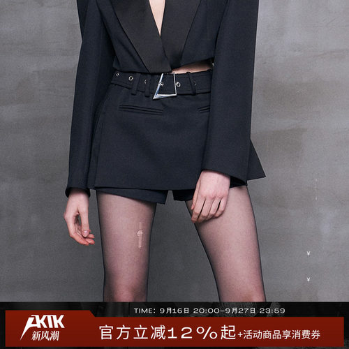 AKTK 方形牌纯色两片式朋克低腰短款裙裤