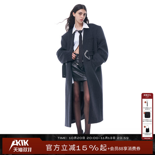AKTK【杨旭文同款】冬季新款  羊毛三角牌毛呢长大衣