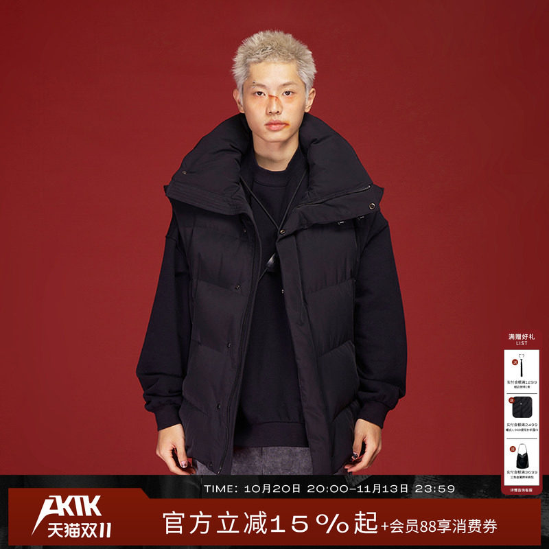 AKTK羽绒服秋冬新品设计感男女款白鸭绒廓形黑色显瘦百搭马夹