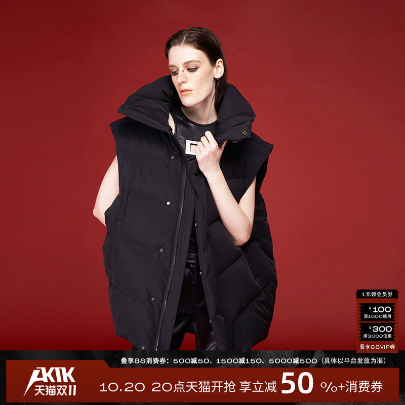 AKTK羽绒马甲秋冬新品设计感男女白鸭绒廓形黑色显瘦百搭马夹