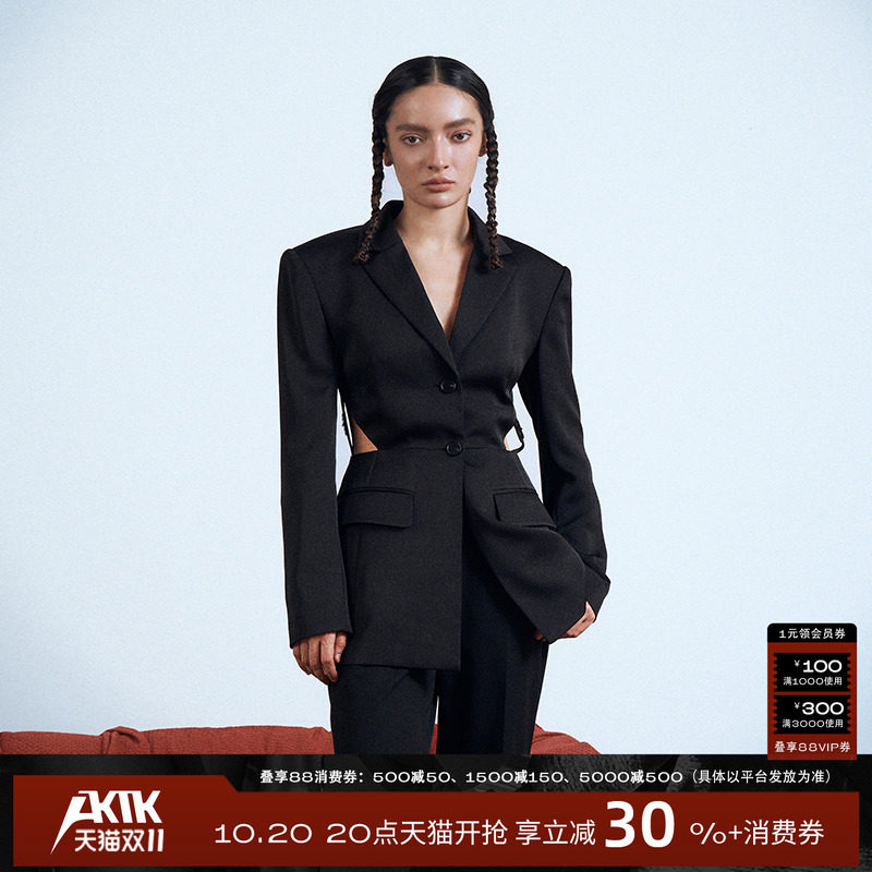 AKTK西装【赵粤明星同款】先锋设计收腰修身显瘦镂空解构西装外套
