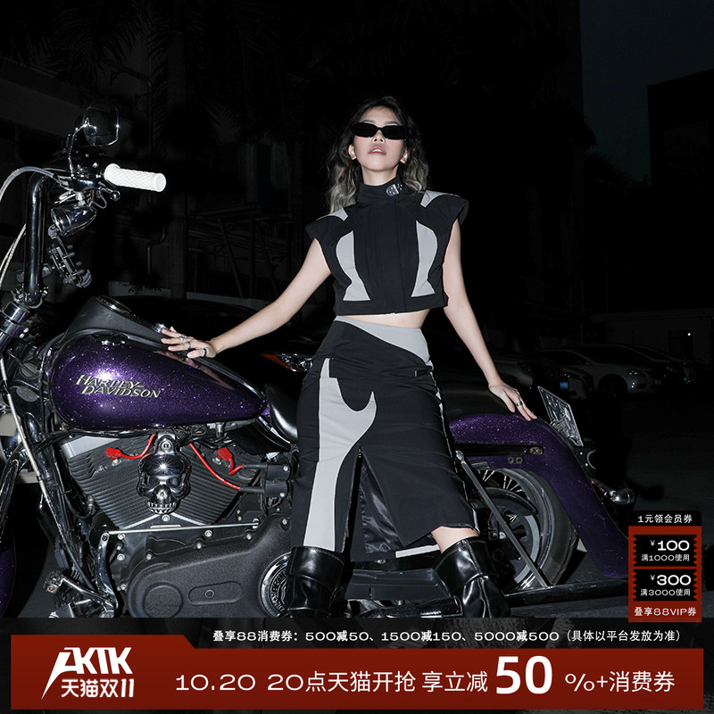 AKTK/ANNK 春夏新款 小众设计 机车异型拼接半裙