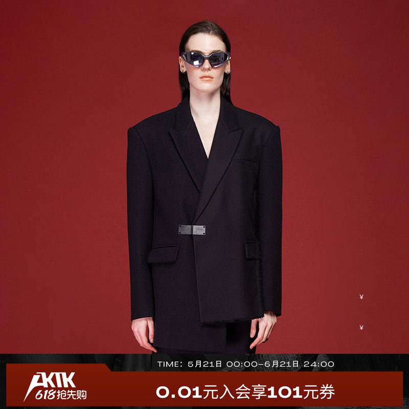AKTK西装秋冬新品设计感中性不对称解构烂边廓形高级感外套
