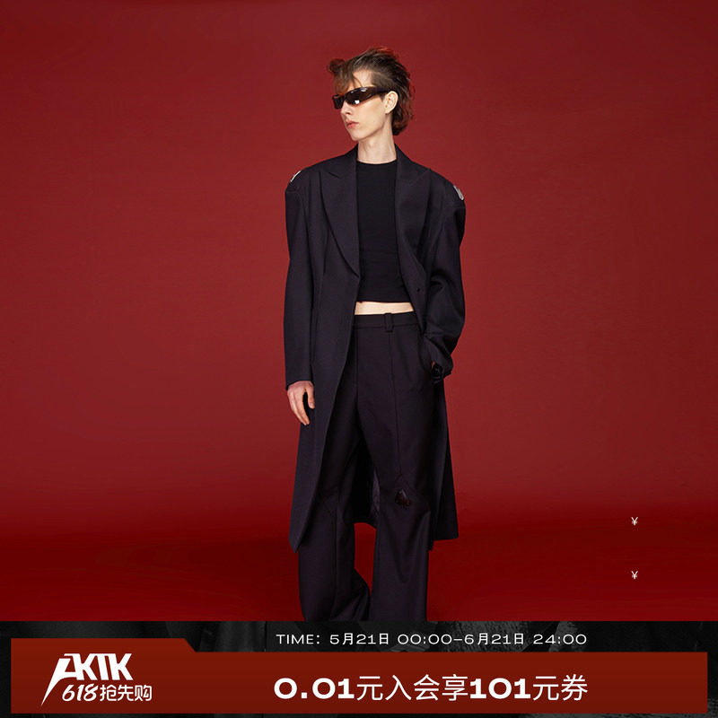 AKTK外套秋冬新品小众无性别复古金属肩章收褶中长修身外套