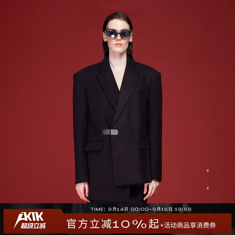 AKTK西装秋冬新品设计感中性不对称解构烂边廓形高级感外套图片