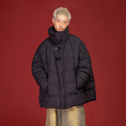 AKTK巴恩风羽绒服秋冬新品男女款白鸭绒斗篷廓形黑色显瘦百搭外套